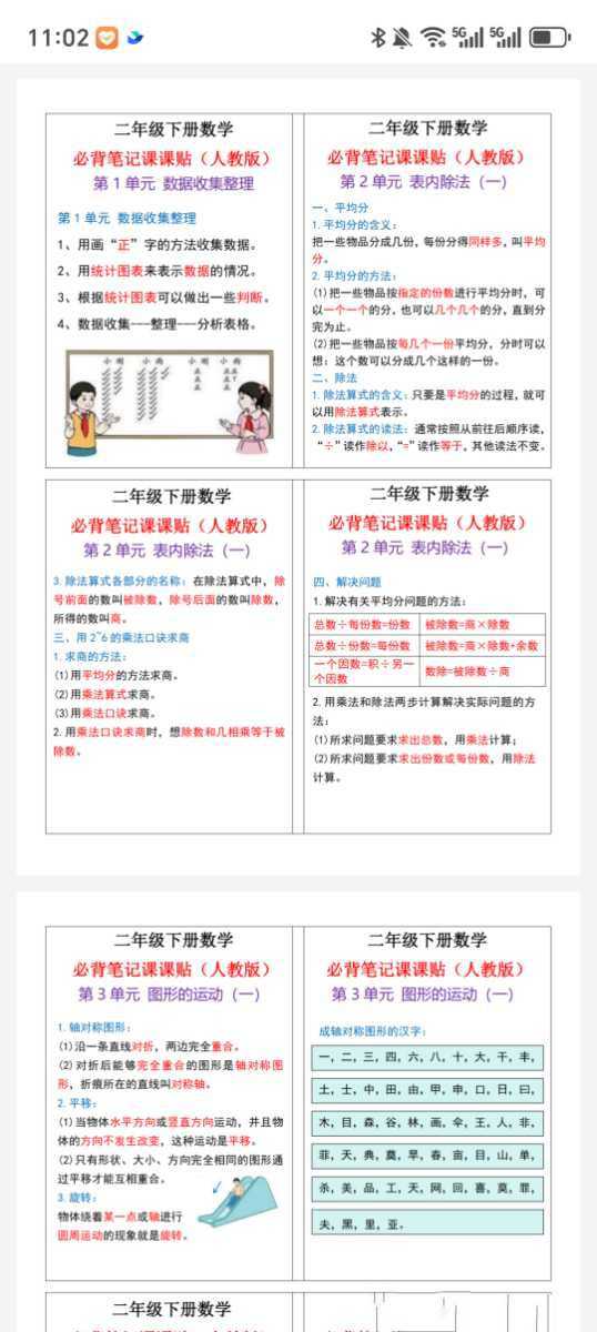 1-6年级数学下册《必背知识点》课课贴92