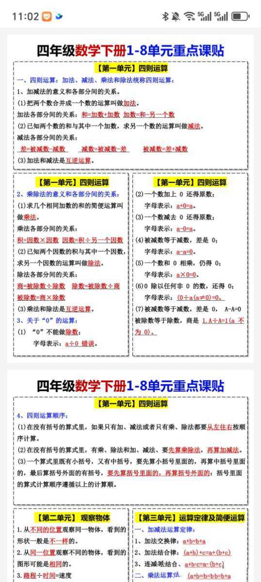 1-6年级数学下册《必背知识点》课课贴（）4