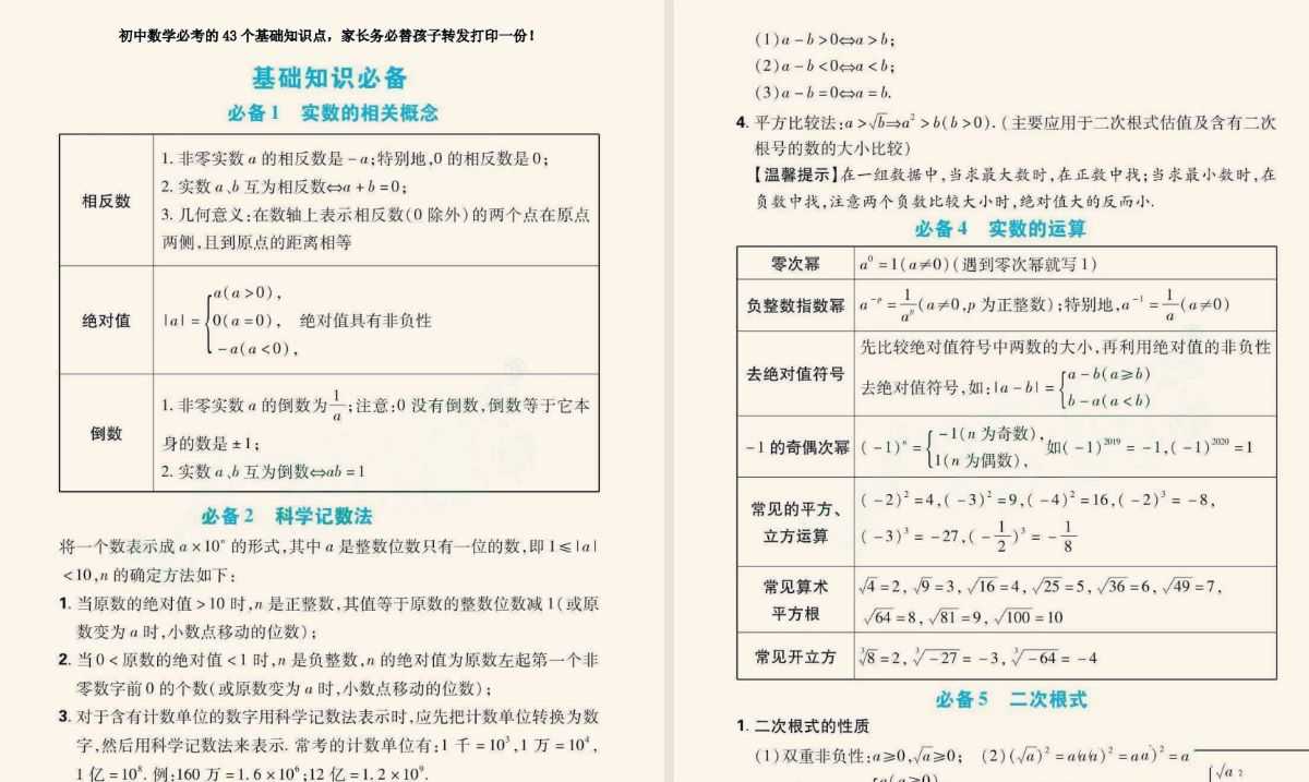 初中数学必考的43个基础知识点 - 知学乐园-知学乐园