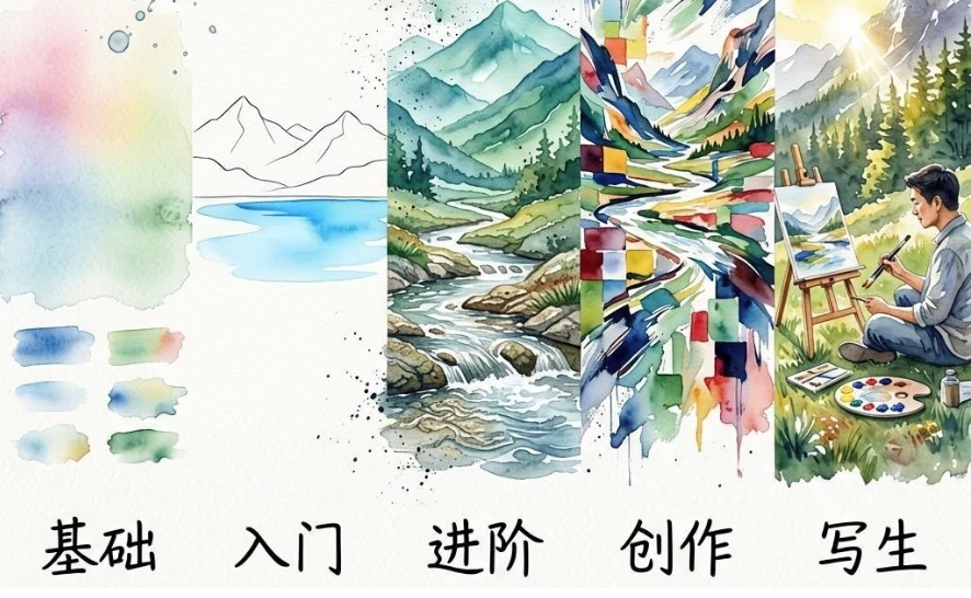 水彩风景五合一 (基础+入门+进阶+创作+写生) - 知学乐园-知学乐园